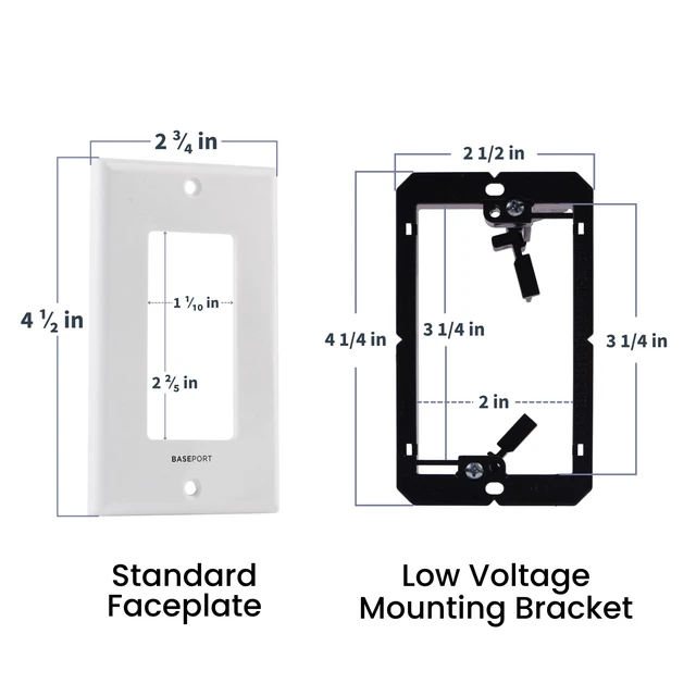 Alt view image 3 of 7 - TRADESAFE Recessed Cable Wall Plate to Hide TV Cords, Side Opening, 2 pcs For In-Wall Cable Management, White Single Gang Side Opening Plate with Low Voltage Mounting Bracket, ETL-Listed