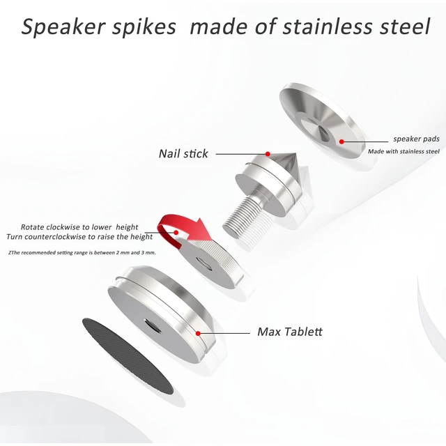 Alt view image 3 of 7 - Adjustable Turntable Spike Pads,Stainless Steel,4 Sets Spikes & Pads, Floor Protector, Shock Absorber Base for Amplifier, CD/DVD, Recorder, DAC etc