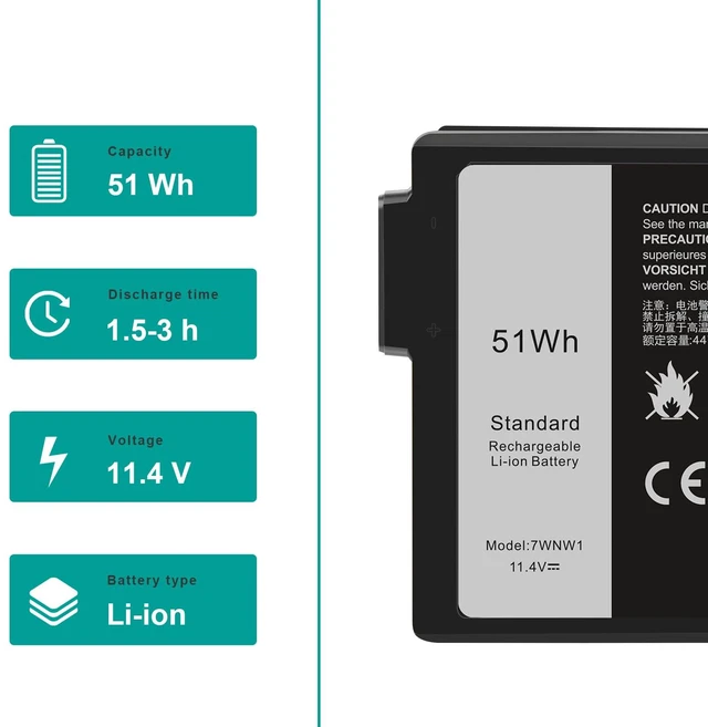 Alt view image 2 of 7 - 7WNW1 Laptop Battery Replacement for Dell Latitude 5424/5420/7424 Rugged Extreme, P85G P85G001 P86G P86G001 DMF8C GK3D3 6NNCF DP3KF