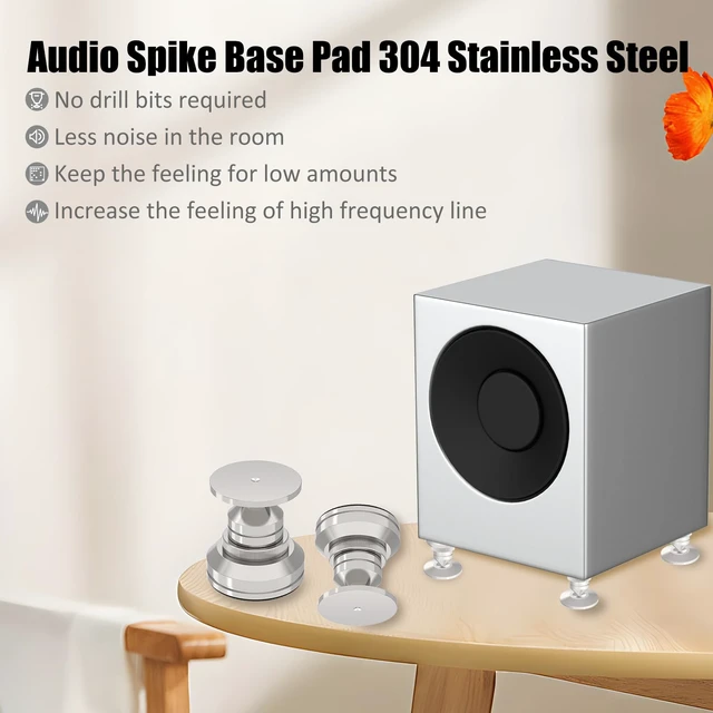 Alt view image 5 of 7 - Adjustable Turntable Spike Pads,Stainless Steel,4 Sets Spikes & Pads, Floor Protector, Shock Absorber Base for Amplifier, CD/DVD, Recorder, DAC etc