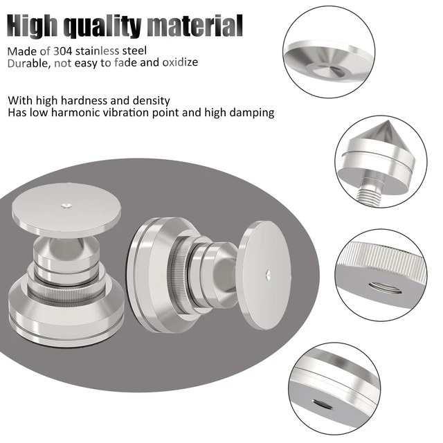 Alt view image 6 of 7 - Adjustable Turntable Spike Pads,Stainless Steel,4 Sets Spikes & Pads, Floor Protector, Shock Absorber Base for Amplifier, CD/DVD, Recorder, DAC etc