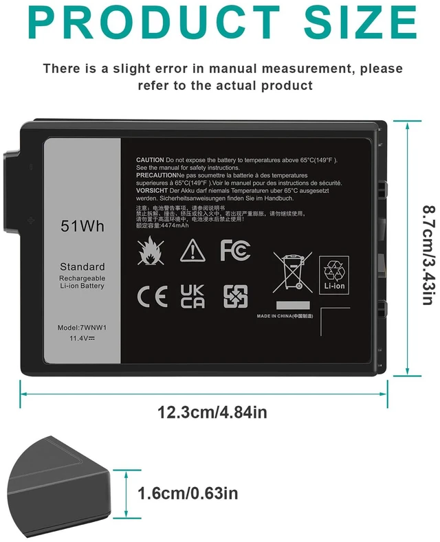 Alt view image 3 of 7 - 7WNW1 Laptop Battery Replacement for Dell Latitude 5424/5420/7424 Rugged Extreme, P85G P85G001 P86G P86G001 DMF8C GK3D3 6NNCF DP3KF