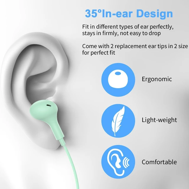 Alt view image 2 of 7 - USB Earbuds with Microphone for PC Laptop,Wired USBA Headset,Green in Ear Buds Noise Isolating Light Laptop Earphones,Headphones with Mic for Dell HP Computer PC Office Zoom Work Gaming School
