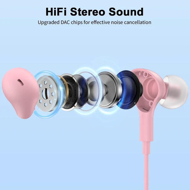 Alt view image 4 of 7 - USB Earbuds with Microphone for PC Laptop,Wired USBA Headset,Pink in Ear Buds Noise Isolating Light Laptop Earphones,Headphones with Mic for Dell HP Computer PC Office Zoom Work Gaming School