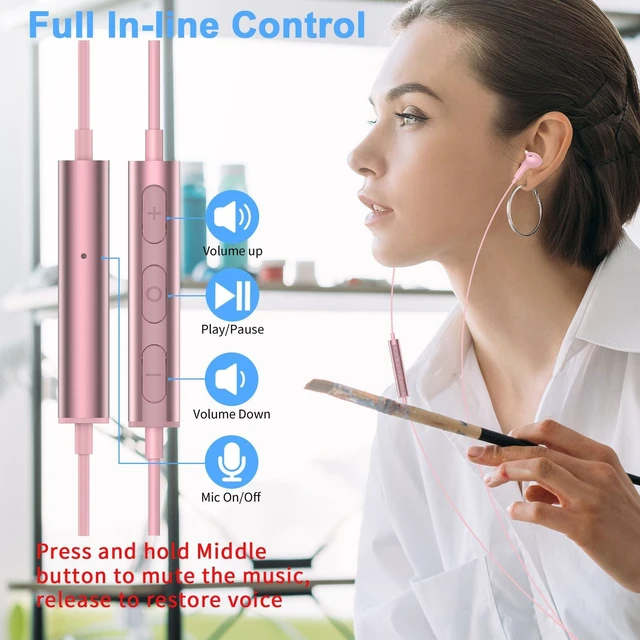Alt view image 7 of 7 - USB Earbuds with Microphone for PC Laptop,Wired USBA Headset,Pink in Ear Buds Noise Isolating Light Laptop Earphones,Headphones with Mic for Dell HP Computer PC Office Zoom Work Gaming School