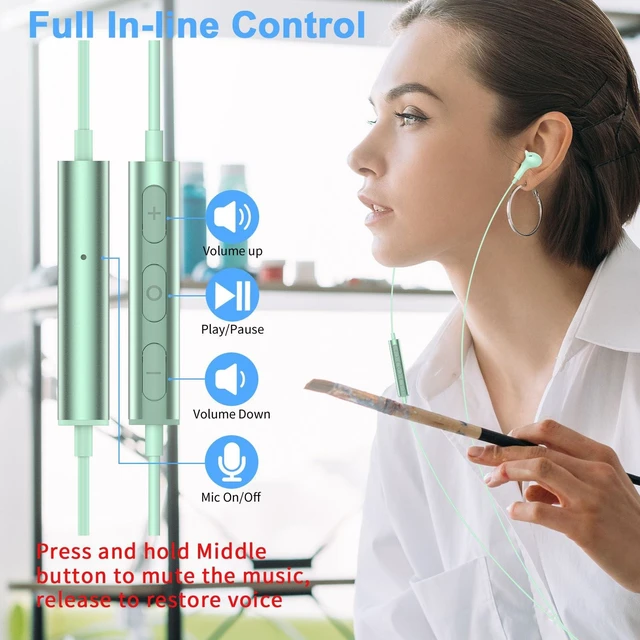 Alt view image 7 of 7 - USB Earbuds with Microphone for PC Laptop,Wired USBA Headset,Green in Ear Buds Noise Isolating Light Laptop Earphones,Headphones with Mic for Dell HP Computer PC Office Zoom Work Gaming School
