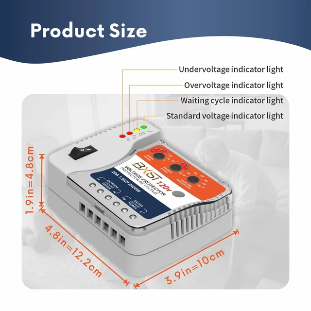 Alt view image 2 of 7 - Surge Protector, 20A Voltage Regulator, Wiring Heavy Duty Power Surge Protector Outlet for Refrigerator, TV, Computer and Home Appliance, Adjustable, LED Display Screen, 120V, 2400W, 140J