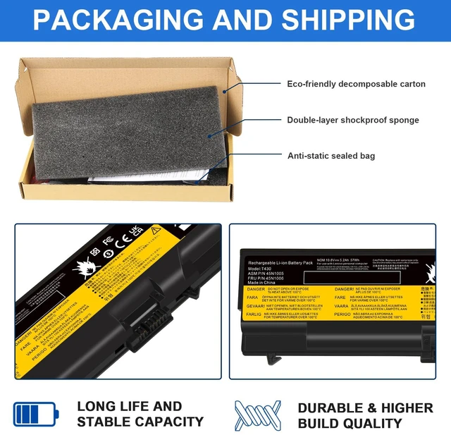 Alt view image 7 of 7 - 70+ Laptop Battery for Lenovo ThinkPad T430 T430i T530 T530i W530 W530i L430 L530 SL430 0A36302 0A36303 45N1006 45N1007 57Y4185 57Y4186(10.8V 57Wh 6-Cells)