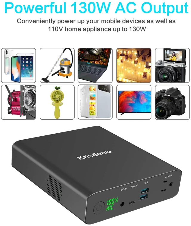 Alt view image 2 of 7 - Laptop Power Bank with AC Outlet 27000mAh TSA Approved 130W AC outlet laptop charger with 99.9Wh travel battery, USB charging ports for MacBook, laptops, drones and outdoor use