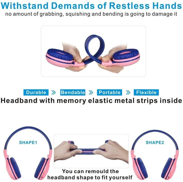 Alt view image 3 of 7 - 2Pack Wireless Kids Headphones with Share Port, Bluetooth 6.0 w/Mic 75/85/94dB Volume Limit, Durable & Foldable Stero Headsets w/Travel Case for School iPad Tablet Toddler Teens, USB C Charging