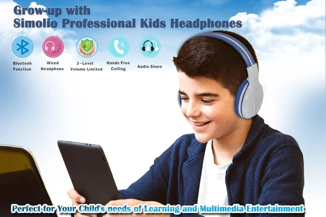 Alt view image 4 of 7 - 2Pack Wireless Kids Headphones with Share Port & Mic, Bluetooth 6.0 75/85/94dB Volume Limit for Toddler Teens, Durable & Foldable Over-Ear Headsets for iPad Tablet School Airplane, Travel Case