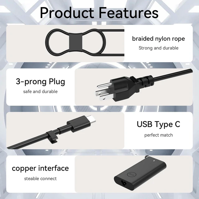 Alt view image 2 of 7 - 165W/280W USB-C Charger for Dell Pro Max 16 18 Plus MB16250 MB18250 Compatible with Dell Pro Max 16 Plus MB16250 Pro Max 18 Plus MB18250 with GB10 FCM1253