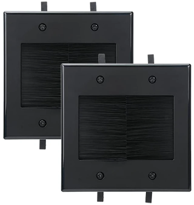 Main image of 2 Gang Wall Plate, Black Brush Wall Plate with Built-in Low Voltage Mounting Bracket for Cables Pass Through in-Wall (Pack of 2)
