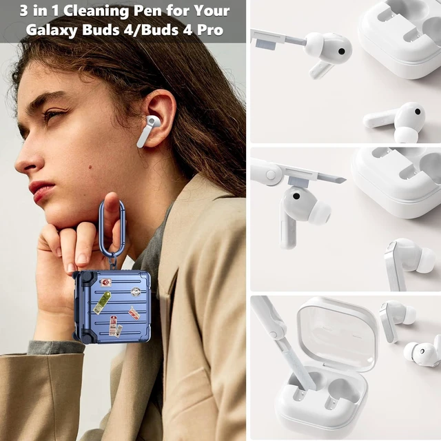 Alt view image 6 of 7 - Compatible with Samsung Galaxy Buds 4 Case/Buds 4 Pro Case Cover, Cute Funny Suitcase Design Case for Galaxy Buds 4 Pro, Fashion Protective Hard Case for Women Men with Keychain (Blue)