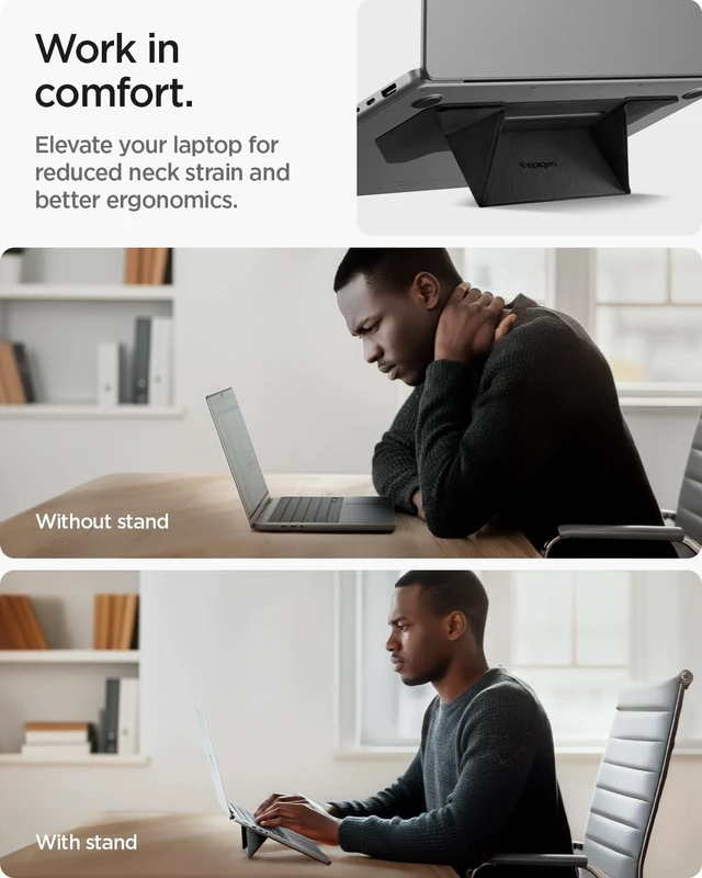 Alt view image 3 of 7 - Slim Fold Adhesive Laptop Stand Foldable Portable Dual Ergonomic Angle Adjustment Lift Anti-Slip for MacBook Neo, MacBook Air, MacBook Pro 11"-16" & More