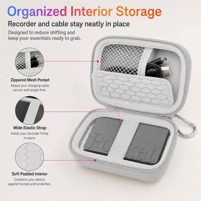 Alt view image 3 of 7 - Hard Case Compatible with Pocket Personal AI Assistant, AI Voice Recorder Protective Carrying Case (Lighting Grey)