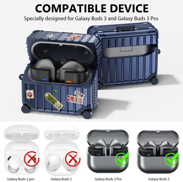 Alt view image 2 of 7 - Compatible with Samsung Galaxy Buds 3 Pro Case & Galaxy Buds 3 FE & Galaxy Buds 3 Case Cover, Cute Funny Suitcase Design Protective Hard Case with Cleaner Kit & Keychain (Blue)