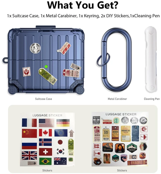 Alt view image 6 of 7 - Compatible with Samsung Galaxy Buds 3 Pro Case & Galaxy Buds 3 FE & Galaxy Buds 3 Case Cover, Cute Funny Suitcase Design Protective Hard Case with Cleaner Kit & Keychain (Blue)