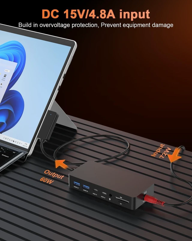 Alt view image 7 of 7 - 12-in-1 Surface Docking Station For Microsoft Surface Pro 11/10/9/8/X/7/6, Surface Laptop 7/6/5/4/3/2, Surface Go 4/3/2/1, Triple Displays (Dual HDMI + VGA), Black