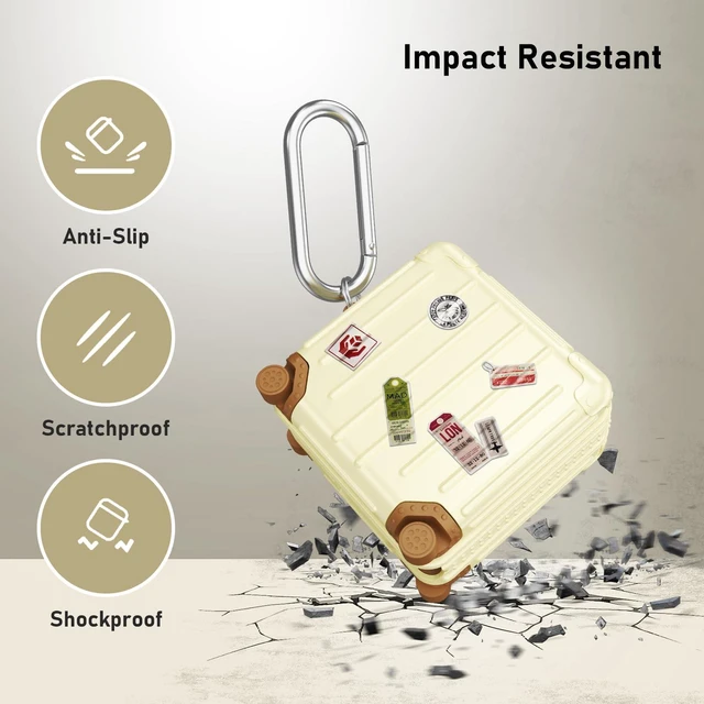 Alt view image 3 of 7 - Compatible with Samsung Galaxy Buds 4 Case/Buds 4 Pro Case Cover, Cute Funny Suitcase Design Case for Galaxy Buds 4 Pro, Fashion Protective Hard Case for Women Men with Keychain (Beige)