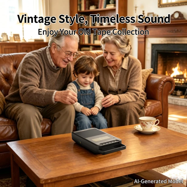 Alt view image 2 of 6 - Cassette Tape Player,Portable Cassette Recorder,Walkman,Black Retro Cassette Player,Voice Recorder with Speaker,Built-in mic,Retractable Handle, Earphone jack, Type-C or Battery