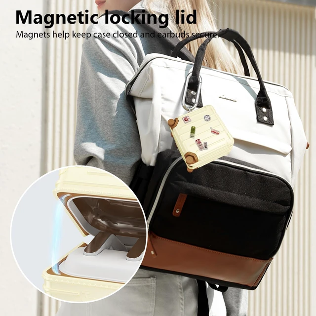 Alt view image 7 of 7 - Compatible with Samsung Galaxy Buds 4 Case/Buds 4 Pro Case Cover, Cute Funny Suitcase Design Case for Galaxy Buds 4 Pro, Fashion Protective Hard Case for Women Men with Keychain (Beige)