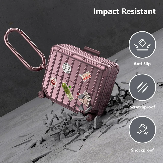Alt view image 3 of 7 - Compatible with Samsung Galaxy Buds 3 Pro Case & Galaxy Buds 3 FE & Galaxy Buds 3 Case Cover, Cute Funny Suitcase Design Protective Hard Case with Cleaner Kit & Keychain (Rose Gold)