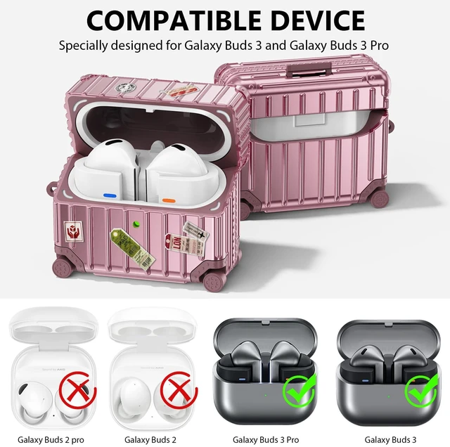 Alt view image 2 of 7 - Compatible with Samsung Galaxy Buds 3 Pro Case & Galaxy Buds 3 FE & Galaxy Buds 3 Case Cover, Cute Funny Suitcase Design Protective Hard Case with Cleaner Kit & Keychain (Rose Gold)