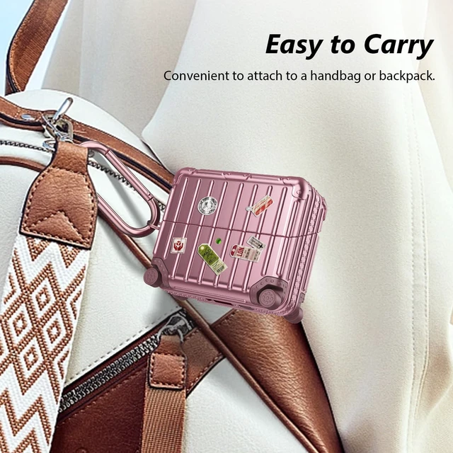Alt view image 7 of 7 - Compatible with Samsung Galaxy Buds 3 Pro Case & Galaxy Buds 3 FE & Galaxy Buds 3 Case Cover, Cute Funny Suitcase Design Protective Hard Case with Cleaner Kit & Keychain (Rose Gold)