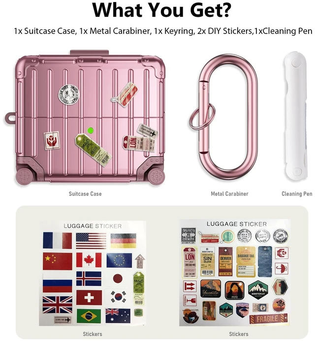 Alt view image 5 of 7 - Compatible with Samsung Galaxy Buds 3 Pro Case & Galaxy Buds 3 FE & Galaxy Buds 3 Case Cover, Cute Funny Suitcase Design Protective Hard Case with Cleaner Kit & Keychain (Rose Gold)
