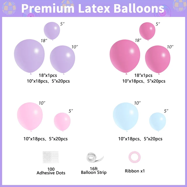 Alt view image 2 of 7 - 184Pcs Silver Blue Pink and Purple Balloon Arch Kit with In My Birthday Era Banner Star Music Note Disco Ball Balloons for Friendship Songstar Fans Prom Karaoke Princess Theme Birthday Party