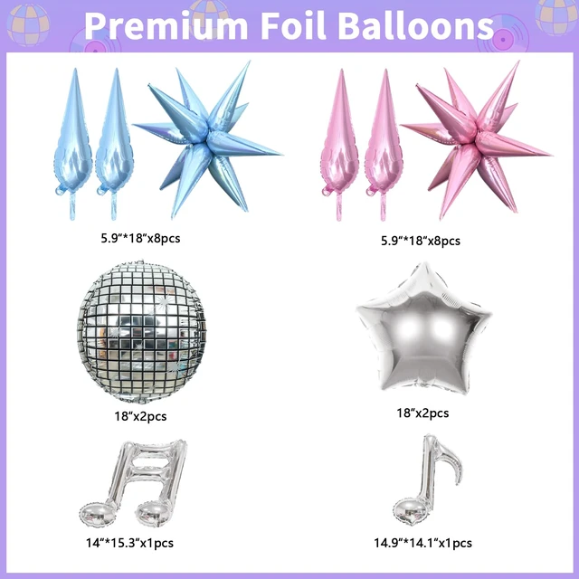 Alt view image 3 of 7 - 184Pcs Silver Blue Pink and Purple Balloon Arch Kit with In My Birthday Era Banner Star Music Note Disco Ball Balloons for Friendship Songstar Fans Prom Karaoke Princess Theme Birthday Party