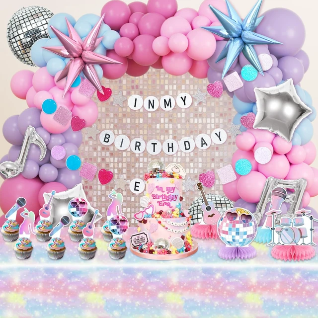 Alt view image 5 of 7 - 184Pcs Silver Blue Pink and Purple Balloon Arch Kit with In My Birthday Era Banner Star Music Note Disco Ball Balloons for Friendship Songstar Fans Prom Karaoke Princess Theme Birthday Party