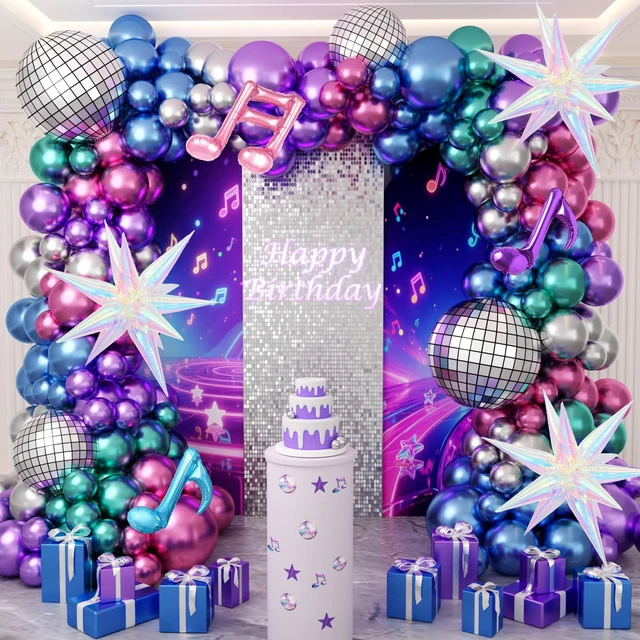Main image of 180Pcs K-Pop Music Theme Balloon Arch Garland Kit Metallic Disco Balloon Garland, Music Note Iridescent Star Foil Balloons, K-Pop Music Fans Themed Party Decorations