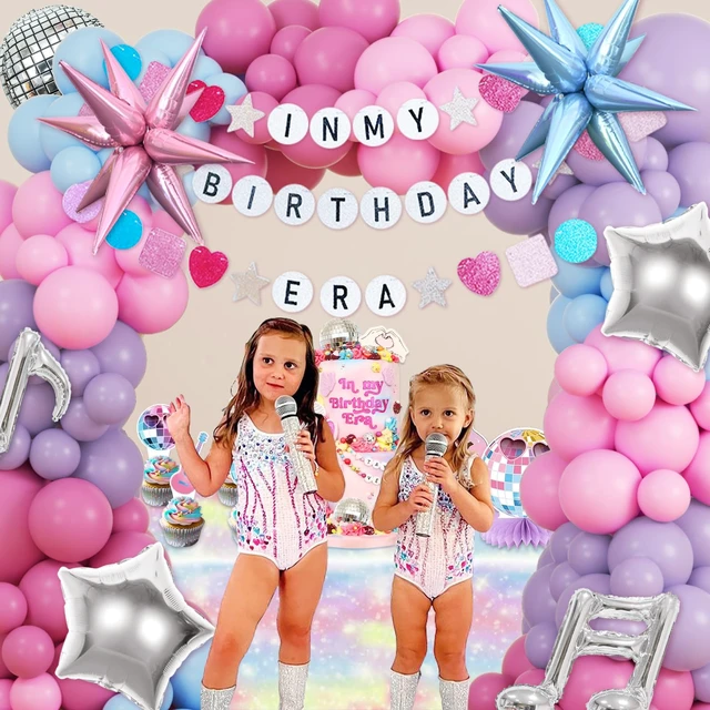 Alt view image 6 of 7 - 184Pcs Silver Blue Pink and Purple Balloon Arch Kit with In My Birthday Era Banner Star Music Note Disco Ball Balloons for Friendship Songstar Fans Prom Karaoke Princess Theme Birthday Party