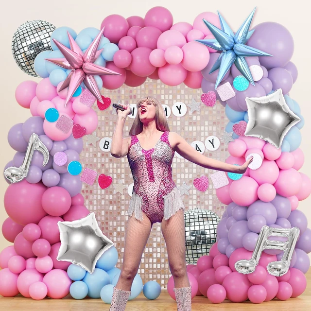 Alt view image 7 of 7 - 184Pcs Silver Blue Pink and Purple Balloon Arch Kit with In My Birthday Era Banner Star Music Note Disco Ball Balloons for Friendship Songstar Fans Prom Karaoke Princess Theme Birthday Party