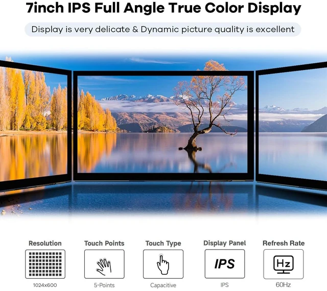 Alt view image 2 of 7 - 7 Inches Touchscreen IPS LCD Display Panel 1024×600 HDMI Capacitive Touch Screen for Raspberry Pi5/Pi4/Pi3/ZERO 2W, BB Black, Windows