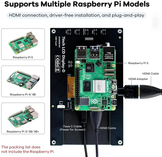 Alt view image 5 of 7 - 7 Inches Touchscreen IPS LCD Display Panel 1024×600 HDMI Capacitive Touch Screen for Raspberry Pi5/Pi4/Pi3/ZERO 2W, BB Black, Windows