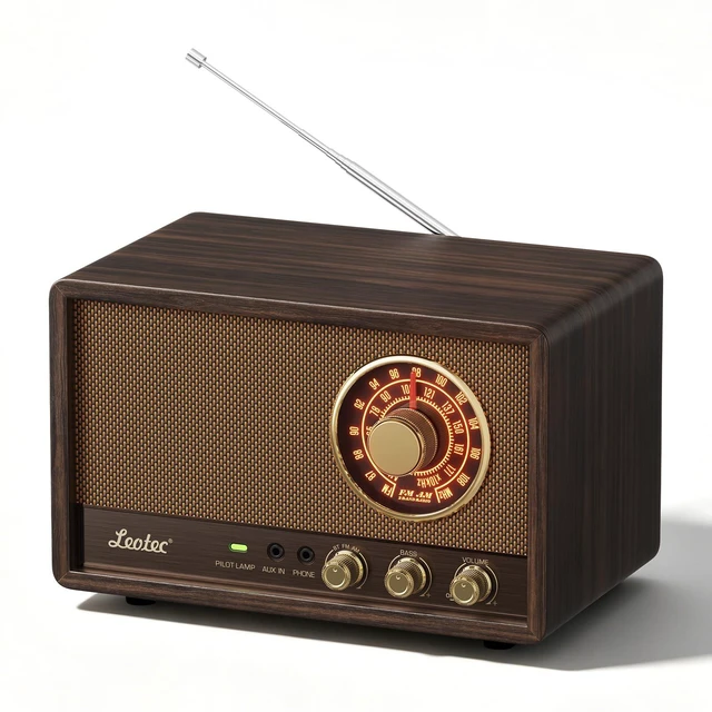 Main image of AM FM Radio,Retro Wood Table Radio,Portable Bluetooth Speaker Plug in Wall,Best Reception with AUX,Headphone Jack,Bass Control,Great for Home,Outdoor,Brown