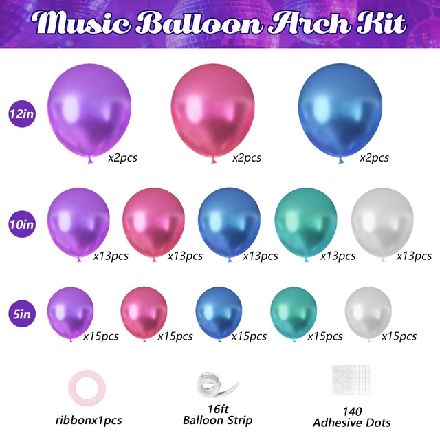 Alt view image 2 of 7 - 180Pcs K-Pop Music Theme Balloon Arch Garland Kit Metallic Disco Balloon Garland, Music Note Iridescent Star Foil Balloons, K-Pop Music Fans Themed Party Decorations