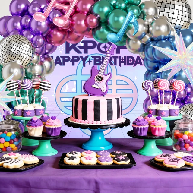 Alt view image 4 of 7 - 180Pcs K-Pop Music Theme Balloon Arch Garland Kit Metallic Disco Balloon Garland, Music Note Iridescent Star Foil Balloons, K-Pop Music Fans Themed Party Decorations