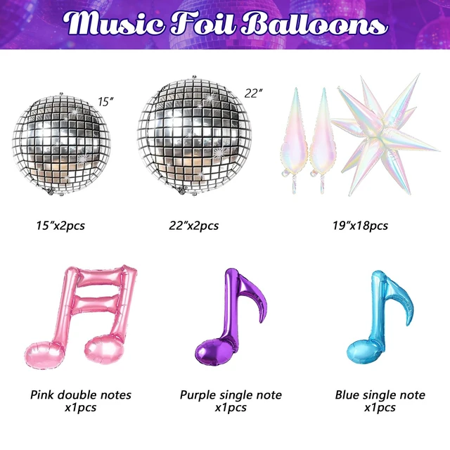 Alt view image 3 of 7 - 180Pcs K-Pop Music Theme Balloon Arch Garland Kit Metallic Disco Balloon Garland, Music Note Iridescent Star Foil Balloons, K-Pop Music Fans Themed Party Decorations