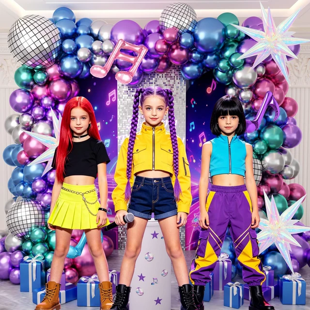 Alt view image 5 of 7 - 180Pcs K-Pop Music Theme Balloon Arch Garland Kit Metallic Disco Balloon Garland, Music Note Iridescent Star Foil Balloons, K-Pop Music Fans Themed Party Decorations
