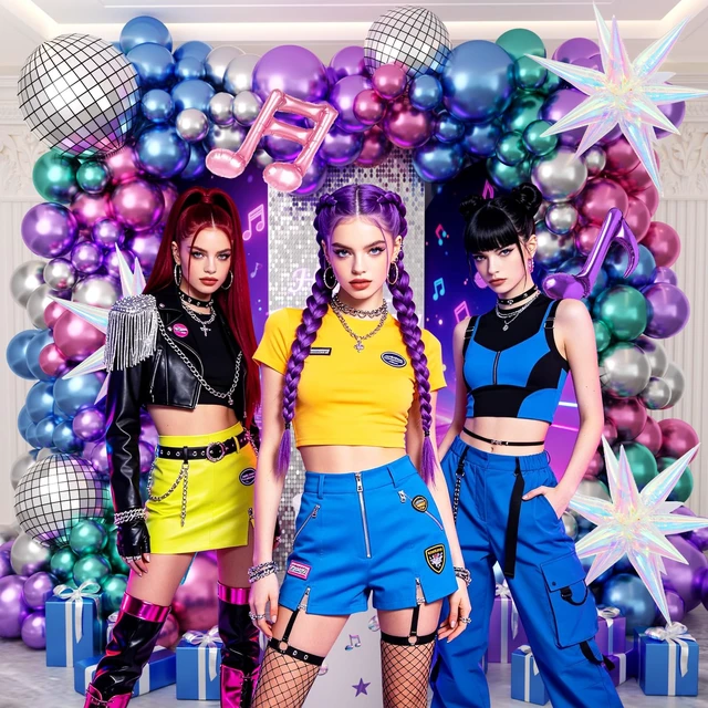 Alt view image 7 of 7 - 180Pcs K-Pop Music Theme Balloon Arch Garland Kit Metallic Disco Balloon Garland, Music Note Iridescent Star Foil Balloons, K-Pop Music Fans Themed Party Decorations