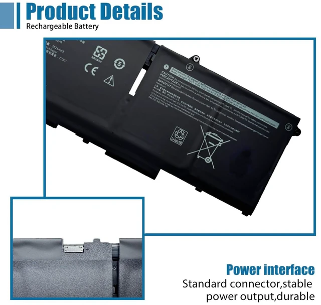 Alt view image 3 of 6 - FK0VR Laptop Battery Replacement for Dell Latitude 5530 7530 5330 7330 5430 7430 2-in-1 Precision 3570 Series H4PVC 8WRCR 0Y86WG 78FWY 51R71 8P81K Y86WG HFN8K P133G P134G 15.2V 58Wh 3625mAh