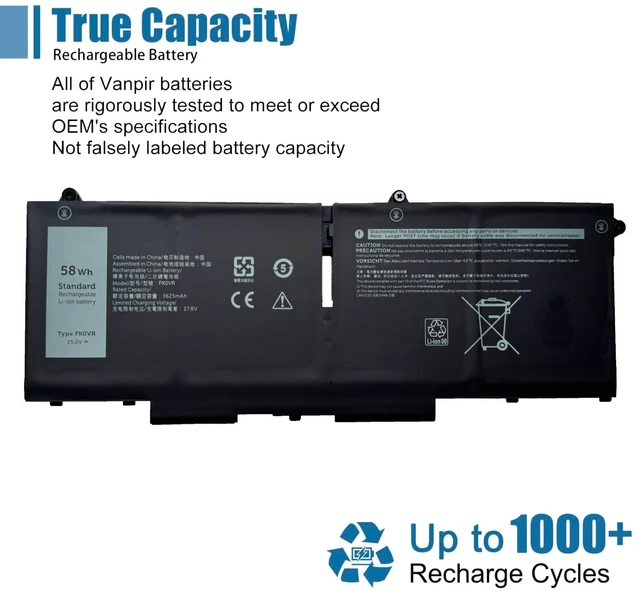 Alt view image 5 of 6 - FK0VR Laptop Battery Replacement for Dell Latitude 5530 7530 5330 7330 5430 7430 2-in-1 Precision 3570 Series H4PVC 8WRCR 0Y86WG 78FWY 51R71 8P81K Y86WG HFN8K P133G P134G 15.2V 58Wh 3625mAh