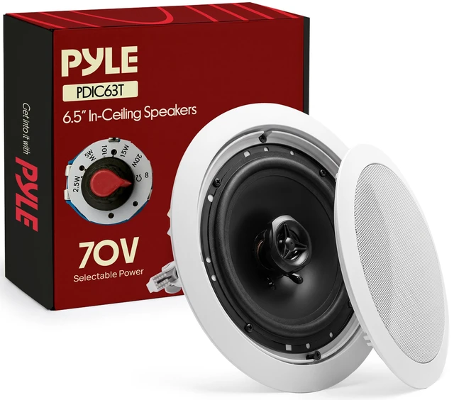 Main image of 6.5 Inch Ceiling Mount Speaker - 70V Transformer - 500W Commercial, Restaurant Audio, Surround Sound, Flush Design, In-Wall Installation - PDIC63T - 1pc (White)