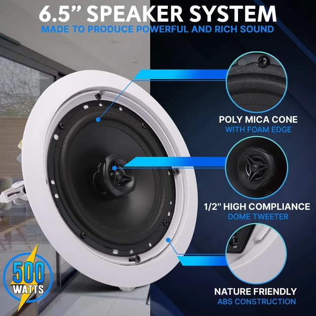 Alt view image 3 of 7 - 6.5 Inch Ceiling Mount Speaker - 70V Transformer - 500W Commercial, Restaurant Audio, Surround Sound, Flush Design, In-Wall Installation - PDIC63T - 1pc (White)