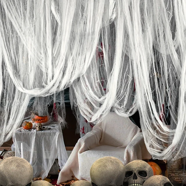 Main image of 512" x 85" Halloween White Creepy Cloth,Large Spooky Fabric Halloween Scary Gauze Creepy Cloth for Haunted House Halloween Party Yard Wall Doorway Outdoors Decoration