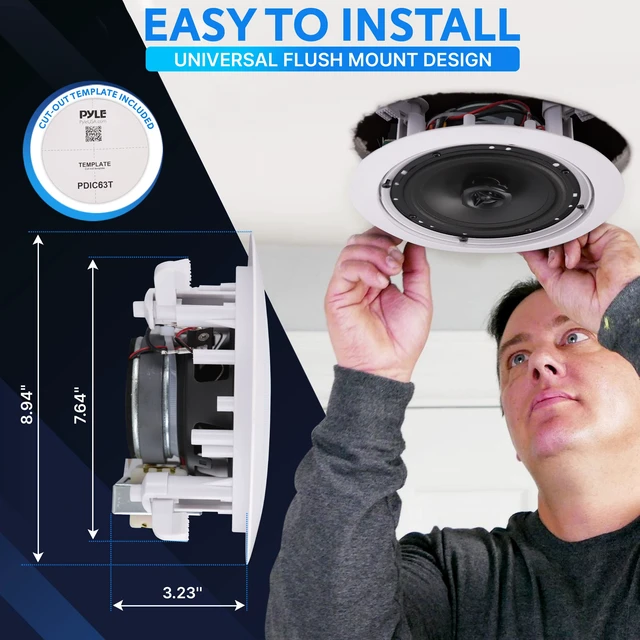 Alt view image 4 of 7 - 6.5 Inch Ceiling Mount Speaker - 70V Transformer - 500W Commercial, Restaurant Audio, Surround Sound, Flush Design, In-Wall Installation - PDIC63T - 1pc (White)